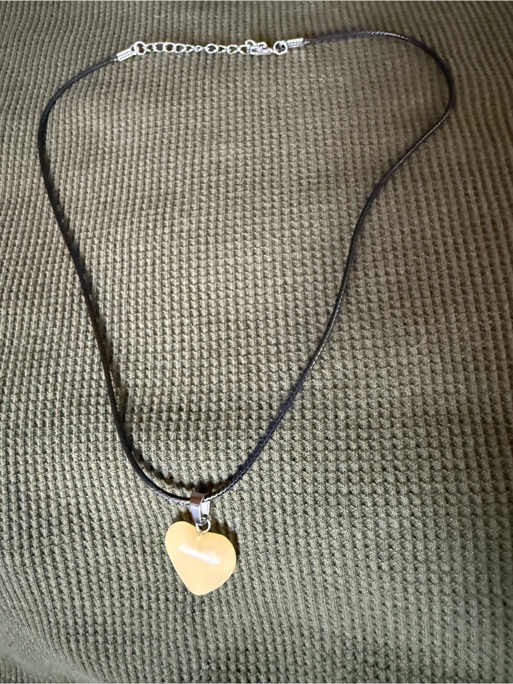 Heart Pendant Necklace - Black Cord with Cream Heart
